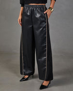 Lucca Vegan Leather Contrast Trim Wide Leg Pants