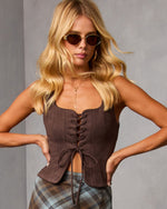 Dark Brown % Boho Cowgirl Suede Lace Up Top-6