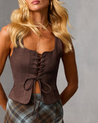 Dark Brown % Boho Cowgirl Suede Lace Up Top-1