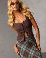 Dark Brown % Boho Cowgirl Suede Lace Up Top-5