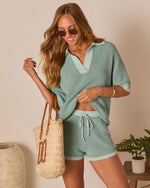 Aquamarine % Cloud Nine Drawstring Contrast Trim Shorts-4