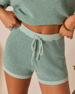 Aquamarine % Cloud Nine Drawstring Contrast Trim Shorts-5