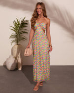 Clarise Floral Cut Out Halter Neck Maxi Dress