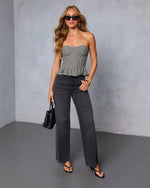 Black/Taupe % Summer Picnic Gingham Peplum Corset Top-2