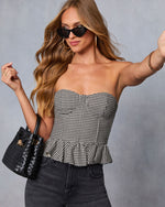 Black/Taupe % Summer Picnic Gingham Peplum Corset Top-5