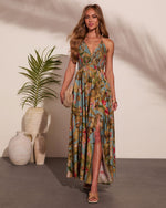 Beautiful Flowers Smocked Halter Maxi Dress