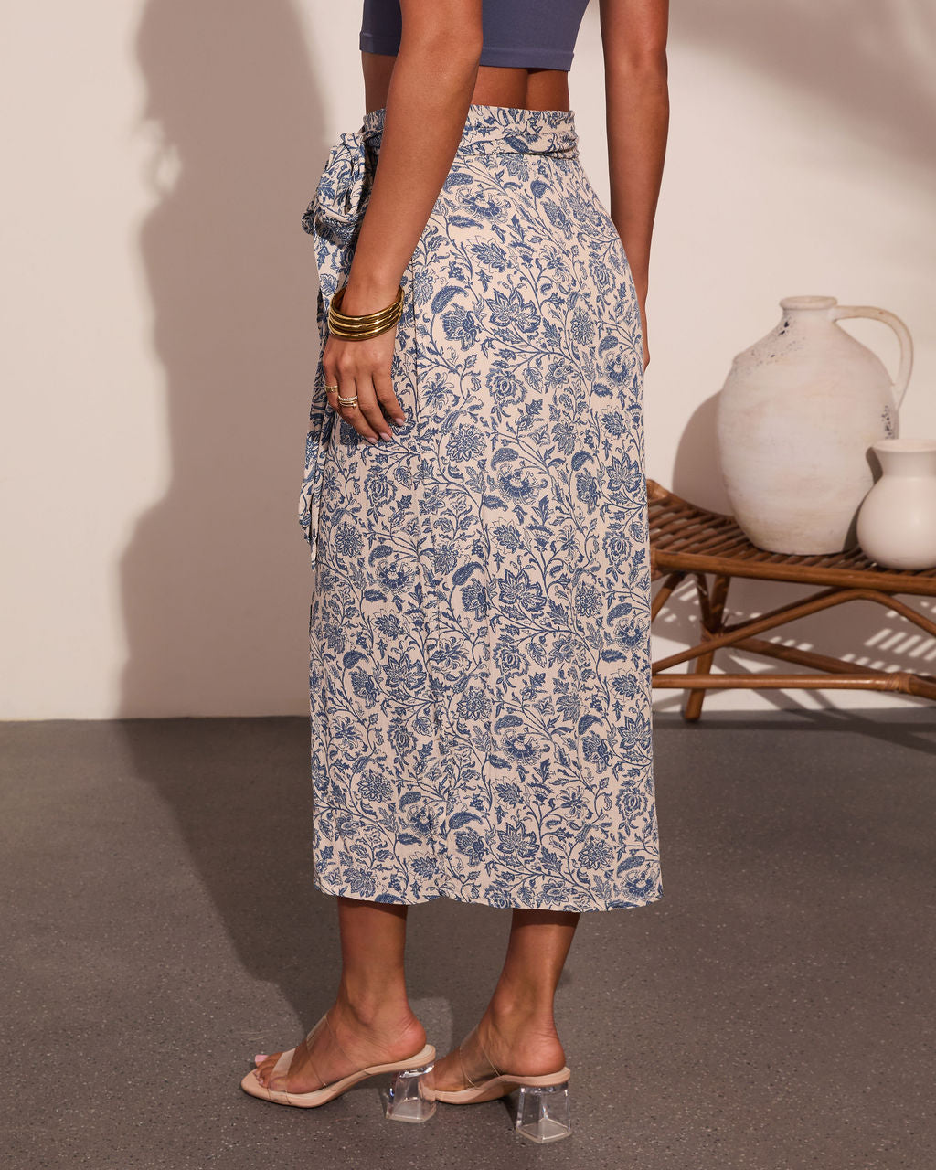 Secret Orchard Floral Wrap Tie Midi Skirt – VICI