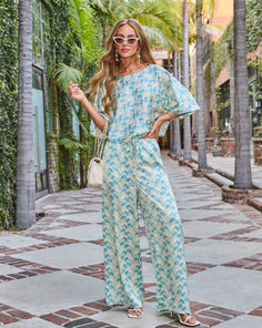 Amalfi Calling Satin Tropical Blouse Short Sleeve Top