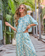 Amalfi Calling Satin Tropical Blouse Short Sleeve Top