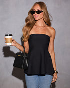 Black % Cadee Strapless Peplum Top-1