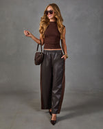 Lucca Vegan Leather Contrast Trim Wide Leg Pants