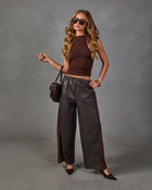 Lucca Vegan Leather Contrast Trim Wide Leg Pants
