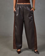 Lucca Vegan Leather Contrast Trim Wide Leg Pants