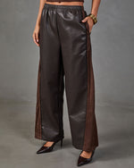 Lucca Vegan Leather Contrast Trim Wide Leg Pants