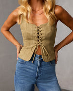 Olive % Boho Cowgirl Suede Lace Up Top-5