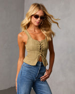 Olive % Boho Cowgirl Suede Lace Up Top-3