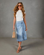 Vintage Wash % Class Act Denim Wrap Midi Skirt-2