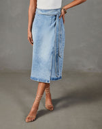 Vintage Wash % Class Act Denim Wrap Midi Skirt-1