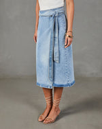 Vintage Wash % Class Act Denim Wrap Midi Skirt-3