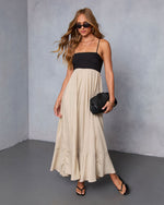 Black/Khaki % Norrah Colorblock Empire Maxi Dress-6