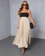 Black/Khaki % Norrah Colorblock Empire Maxi Dress-5