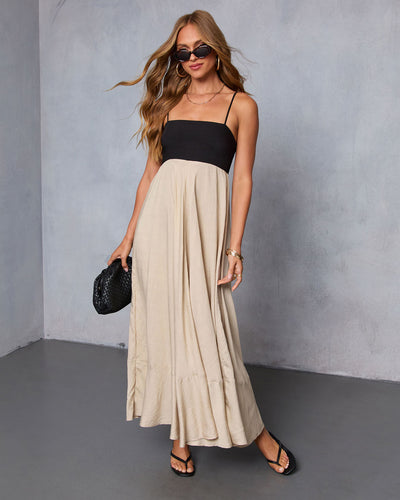 Norrah Colorblock Empire Maxi Dress in Black/Khaki