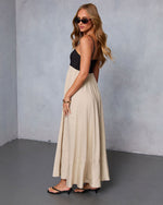 Black/Khaki % Norrah Colorblock Empire Maxi Dress-4