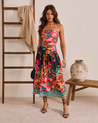 Resort Afternoon Strapless Floral Midi Dress