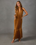 Cocktail Calling Satin Halter Mock Neck Maxi Dress