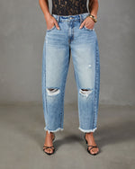 Reworked Frame Rigid Mid Rise Distressed Barrel Leg Jeans