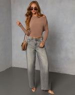 Mocha % A Wow Moment Asymmetrical Long Sleeve Top-2