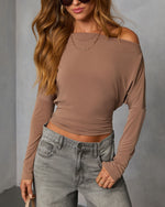 Mocha % A Wow Moment Asymmetrical Long Sleeve Top-5