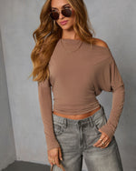 Mocha % A Wow Moment Asymmetrical Long Sleeve Top-1
