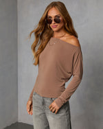 Mocha % A Wow Moment Asymmetrical Long Sleeve Top-3