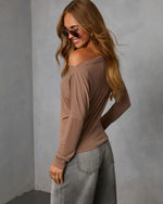 Mocha % A Wow Moment Asymmetrical Long Sleeve Top-4