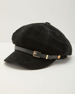 Korey Faux Suede Buckle Band Newsboy Cap