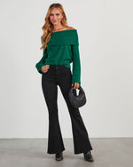 Green % Dreamworld Off The Shoulder Pullover Sweater-2