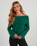 Green % Dreamworld Off The Shoulder Pullover Sweater-7
