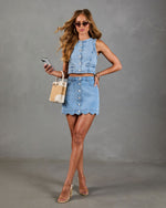 Lerah Scalloped Button Down Denim Top
