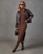 Chestnut Charm Knit Turtleneck Midi Dress