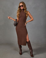 Chestnut Charm Knit Turtleneck Midi Dress