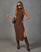Chestnut Charm Knit Turtleneck Midi Dress
