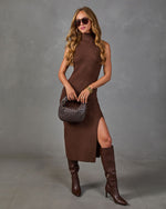 Chestnut Charm Knit Turtleneck Midi Dress