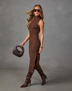 Chestnut Charm Knit Turtleneck Midi Dress