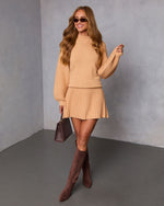 Camel % Aura Ribbed Sleeve Crew Neck Sweater-2