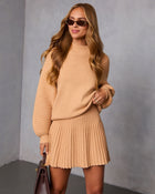 Camel % Aura Ribbed Sleeve Crew Neck Sweater-1