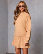 Camel % Aura Ribbed Sleeve Crew Neck Sweater-3