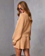Camel % Aura Ribbed Sleeve Crew Neck Sweater-4
