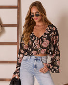 Black Multi % Lovers Bloom Floral Ruffle Blouse-1