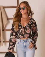 Black Multi % Lovers Bloom Floral Ruffle Blouse-5